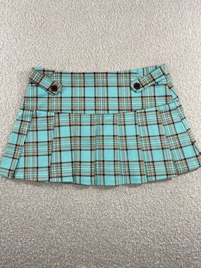 Pleated Plaid Mini Skirt in Aqua